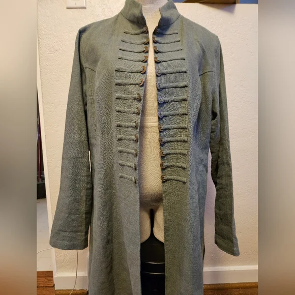 Soft Surroundings Ramie Jacket Sage Green Sheffield Coins Military size XL - Picture 2 of 5